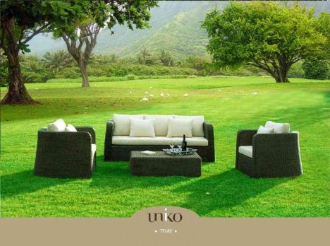 Salotto giardino in fibra sintetica tonda