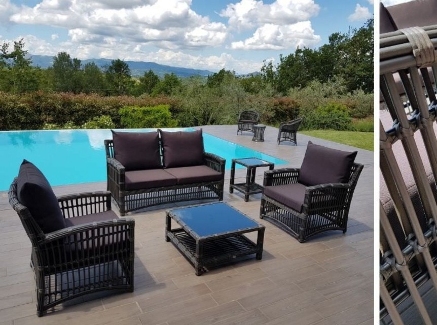 Salotto da giardino di design in fibra sintetica di alta qualità.