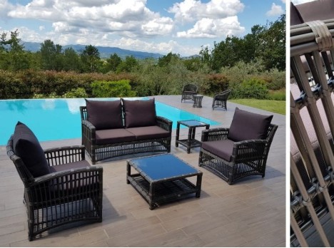 Salotto da giardino di design in fibra sintetica di alta qualità.