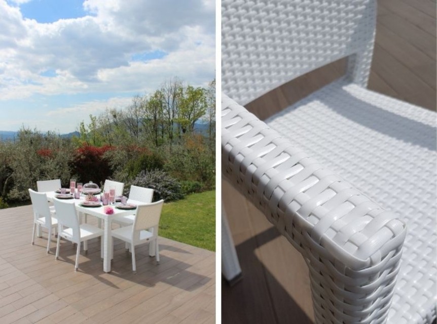 Tavolo sei posti da esterno in rattan bianco