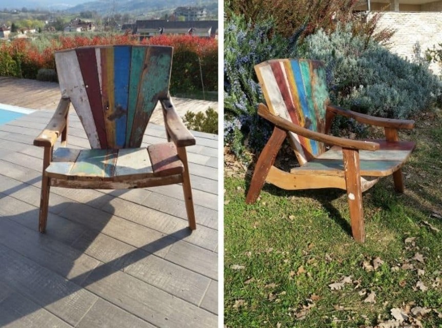 Seduta vintage per esterno in legno