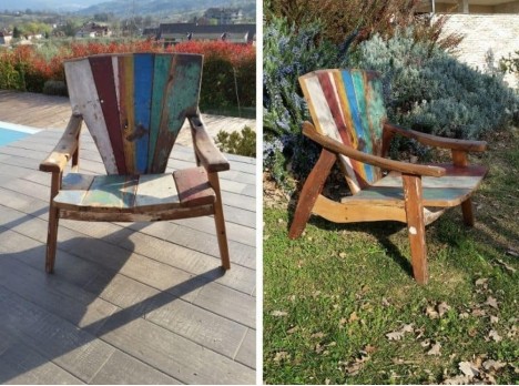 Seduta vintage per esterno in legno