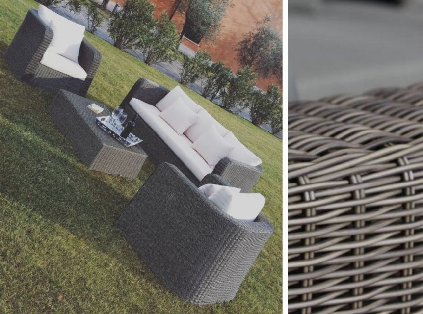 Salotto da giardino di design in fibra tonda con poltrone Thay