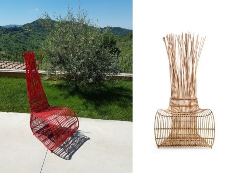 Poltrona di design in fibra naturale con poggiatesta Tuft