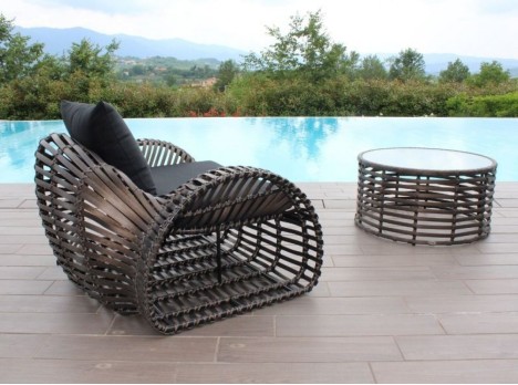 Tavolo outdoor con ripiano in vetro