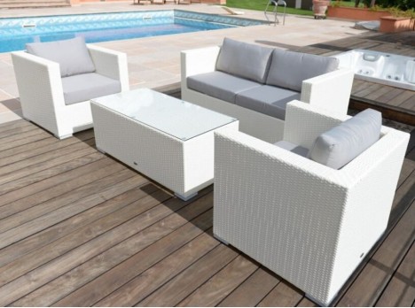 Salotto da giardino in rattan bianco