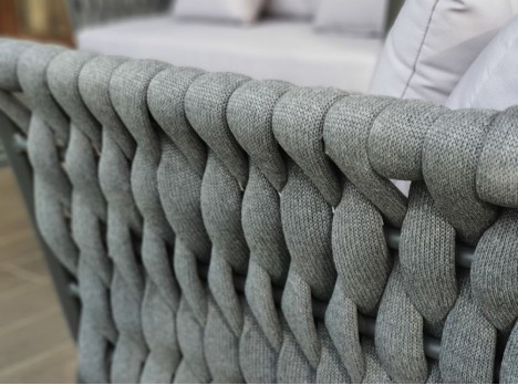 Tavolo da 8 per esterno di design in alluminio con poltrona in corda