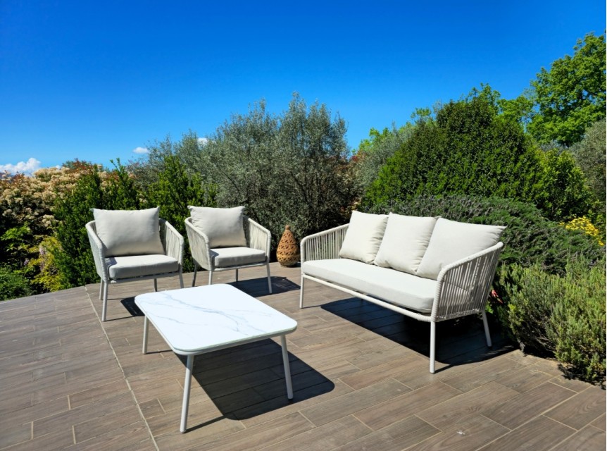 Salottino per esterni in alluminio e corda