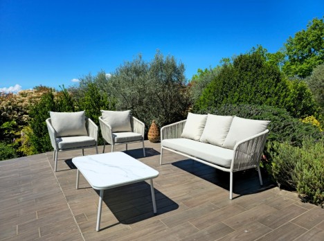 Salottino per esterni in alluminio e corda