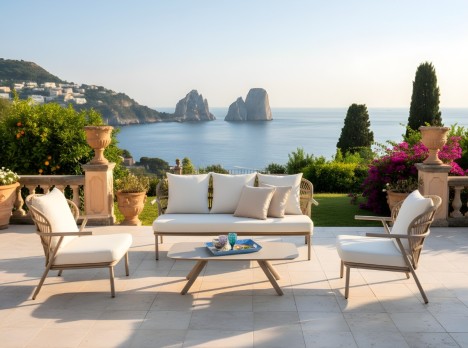 Salotto elegante per esterno in corda