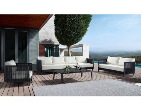 Salotto in alluminio e corda per spazi aperti di carattere