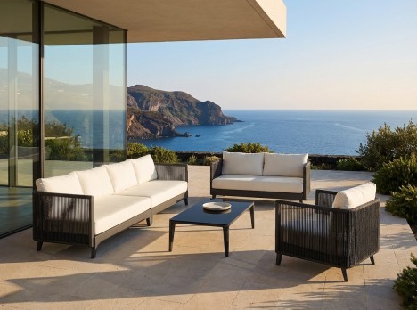 Salotto per esterni di design in alluminio e corda