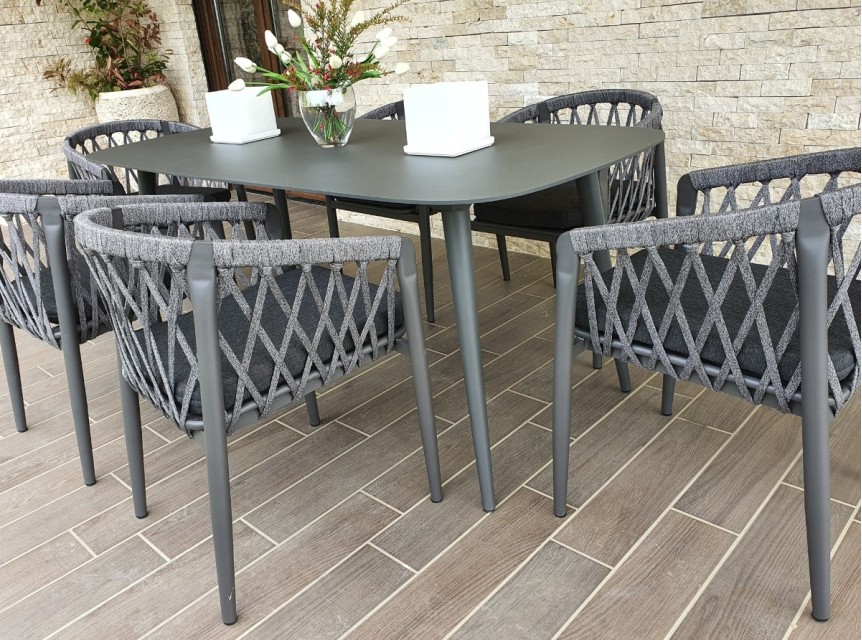 Set pranzo outdoor in alluminio e corda nautica