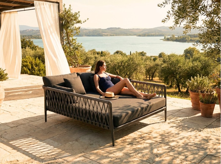 Lettino da esterno matrimoniale in alluminio e corda