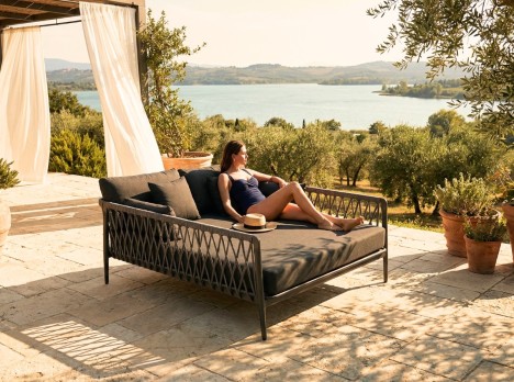 Lettino da esterno matrimoniale in alluminio e corda