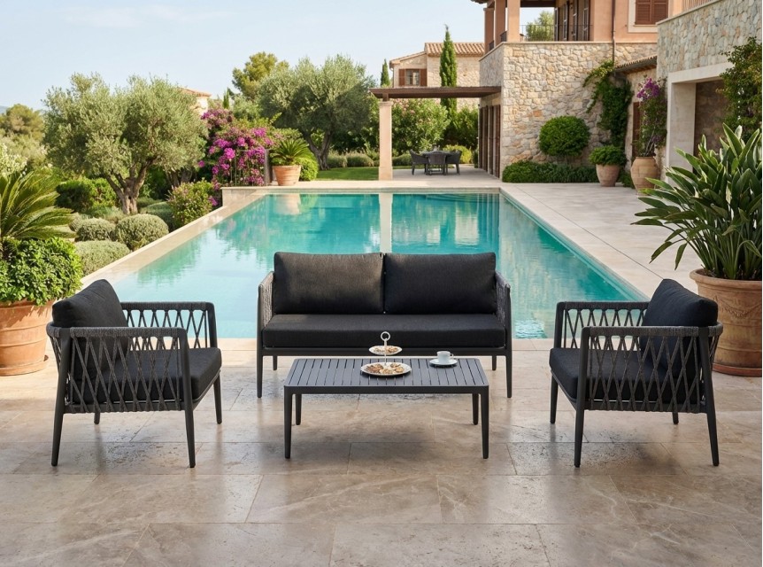 Salotto per esterno di design in alluminio e corda di alta qualità