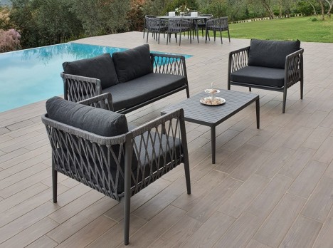 Salotto per esterno di design in alluminio e corda di alta qualità