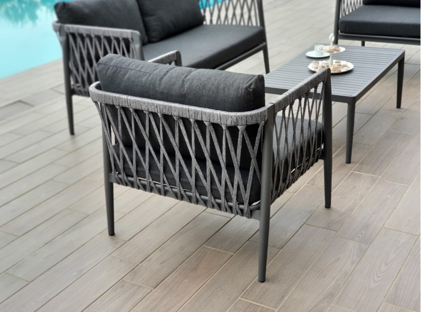 Salotto per esterno di design in alluminio e corda di alta qualità