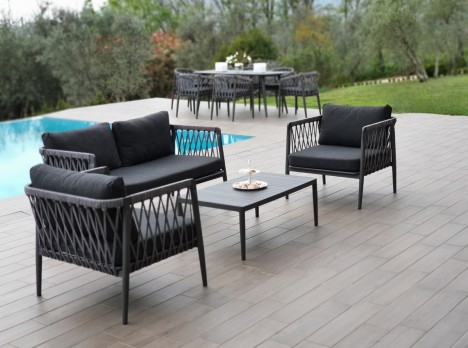 Salotto per esterno di design in alluminio e corda di alta qualità
