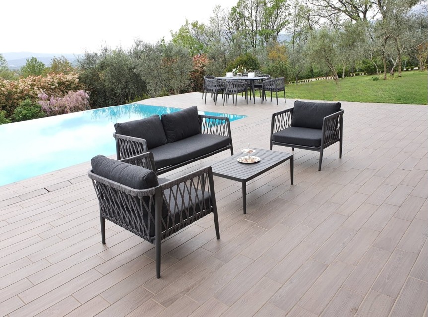 Salotto per esterno di design in alluminio e corda di alta qualità