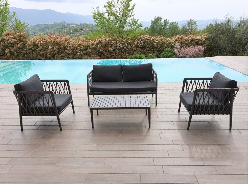 Salotto per esterno di design in alluminio e corda di alta qualità