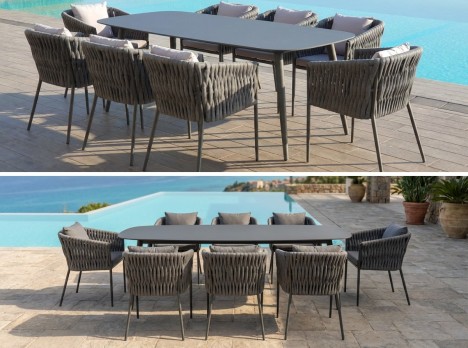 Tavolo XXL per esterno con otto sedute in corda