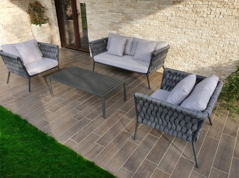 Salotto di design per esterno in alluminio e corda