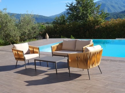 Salotto da esterno in rattan sintetico piatto 2