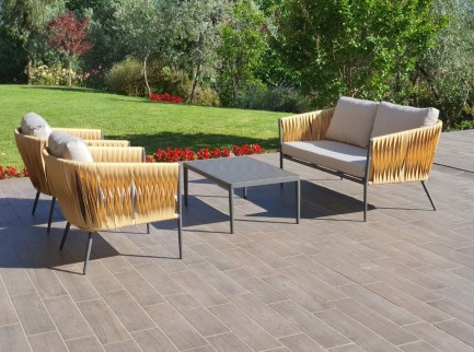 Salotto da esterno in rattan sintetico piatto