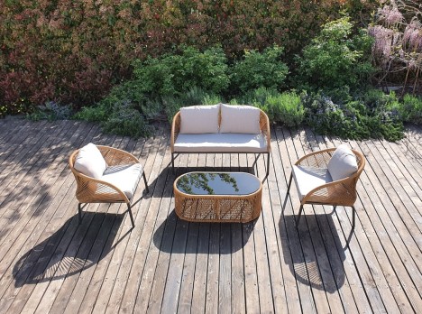 Salotto per esterni di design in alluminio e corda