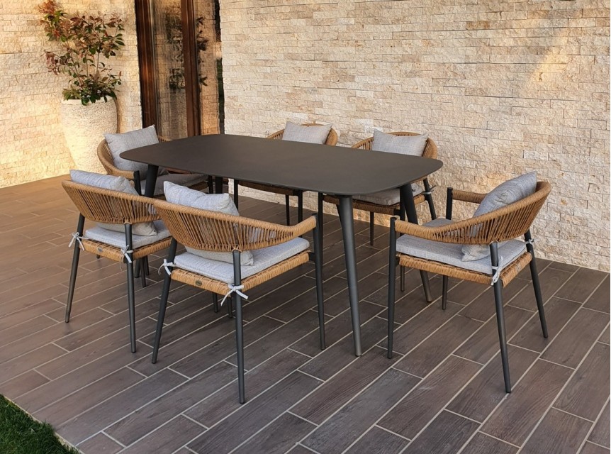 Set da pranzo per esterni di design in alluminio e corda