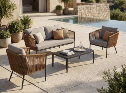 Salotto per esterno di design in corda colore naturale