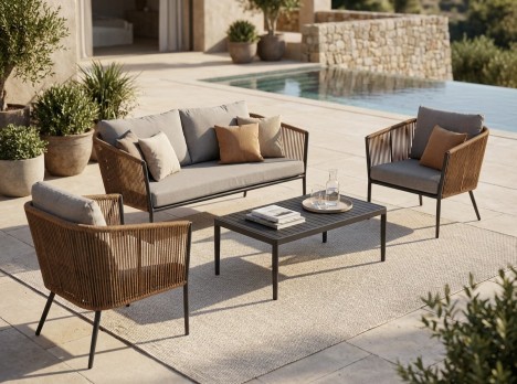 Salotto per esterno di design in corda colore naturale