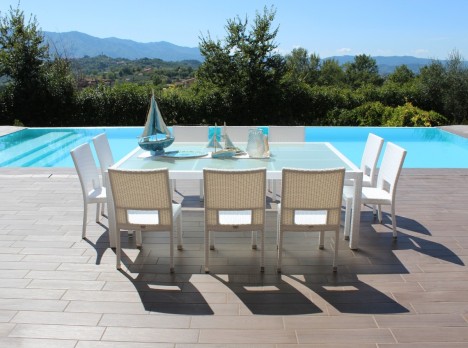 Completo tavolo e sedie per esterno bianco 10 posti