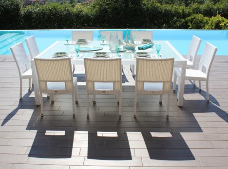 Tavolo da giardino bianco con 10 sedie per grandi tavolate