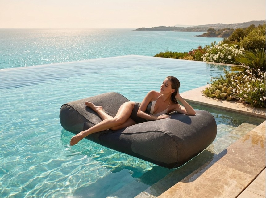 Lettino galleggiante per piscina in tessuto ergonomico