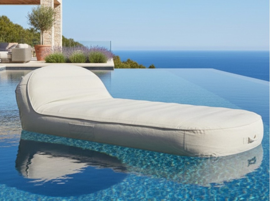 Lettino gonfiabile Numa con rivestimento in tessuto outdoor morbido e confortevole