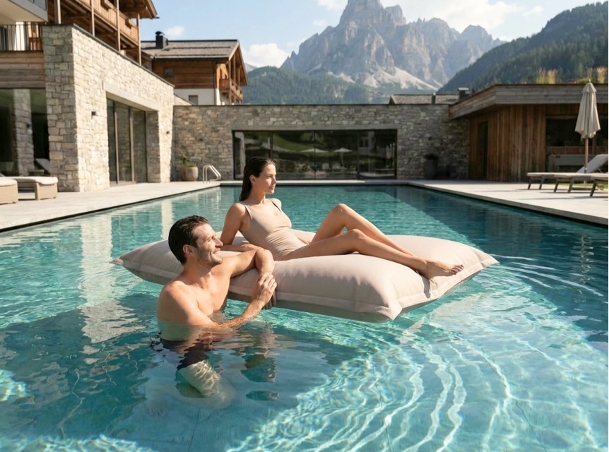 Cuscino gigante galleggiante per piscina in tessuto tortora