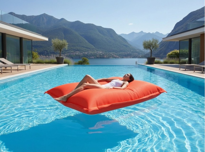 Maxi cuscino galleggiante in tessuto per piscina