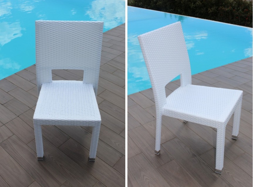 Sedia contract per esterno in rattan bianco