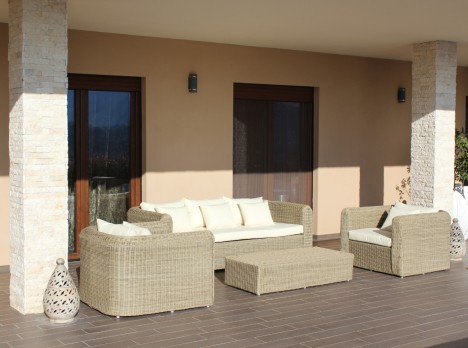 Divano da giardino in fibra sintetica tonda simil midollino