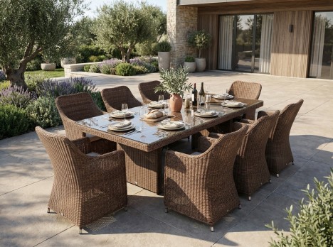 Tavolo otto posti di design classico per esterno con poltrone