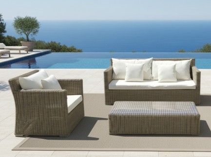 Salotto per esterni di design in fibra sintetica effetto naturale 2