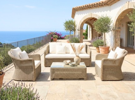 Salotto classico per esterno in midollino sintetico effetto naturale