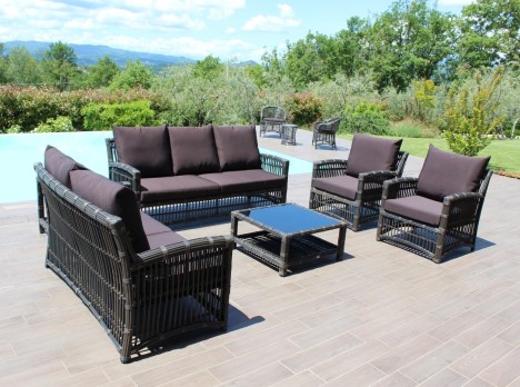 Set per esterno con divani e poltrone in alluminio e fibra sintetica