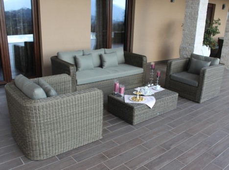 Salotto grande per esterno con divano e poltrone grigio