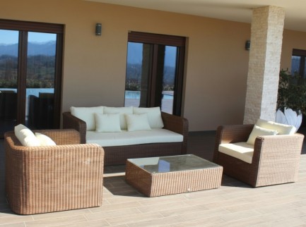 Salotto per esterno in midollino sintetico marrone 2