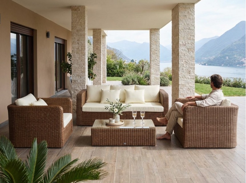 Salotto da giardino di design in fibra sintetica tonda