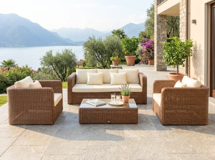 Salotto per esterno in midollino sintetico marrone