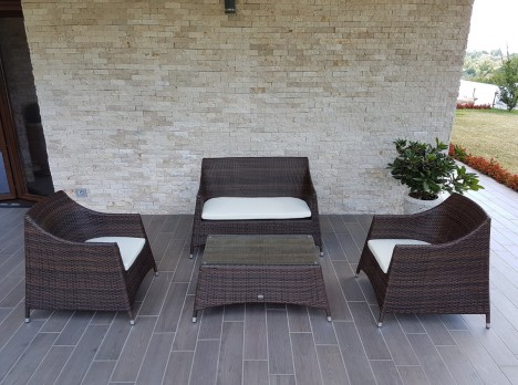Salottino da giardino di design in rattan sintetico marrone